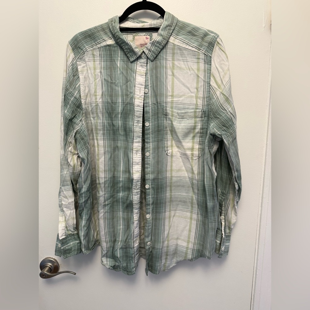 SO Women’s Casual Green and White Plaid Shirt